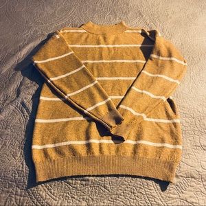 Long Beige Sweater with Cream Stripes